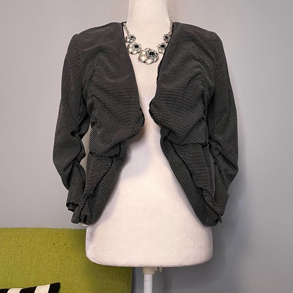 H&M Jackets & Blazers - H&M Black White Dot Ruched Open Blazer Jacket 6